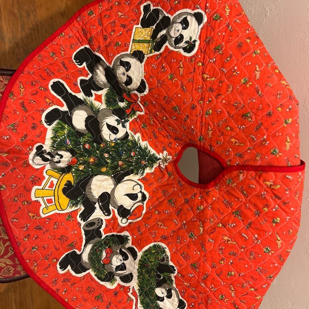 Festive Red Panda Christmas Tree Skirt